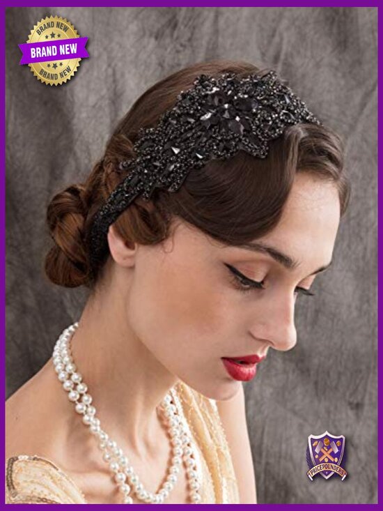 Vintage Rhinestone Flapper Headband Elastic 1920s Gatsby Hair Accessory main image 6